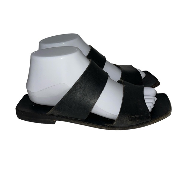 Banana Republic Women's Sandals Size 9 Black Leather Slip On Flats Square Toe - Picture 1 of 10